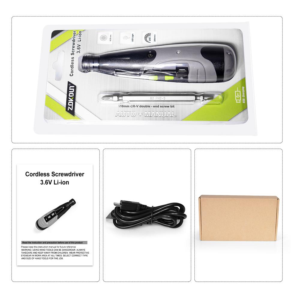 ZOKOUN 3.6V Electric Screwdriver Handheld Tool with Quick Release Dual Head Screwdriver LED Light USB Charging Handheld Cordless