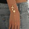 1 PCS Versatile Fashion Gold Religious Cross Pendant Bracelet with Classic Adjustable Finger Ring Chain Jewelry, Suitable for Daily Wear