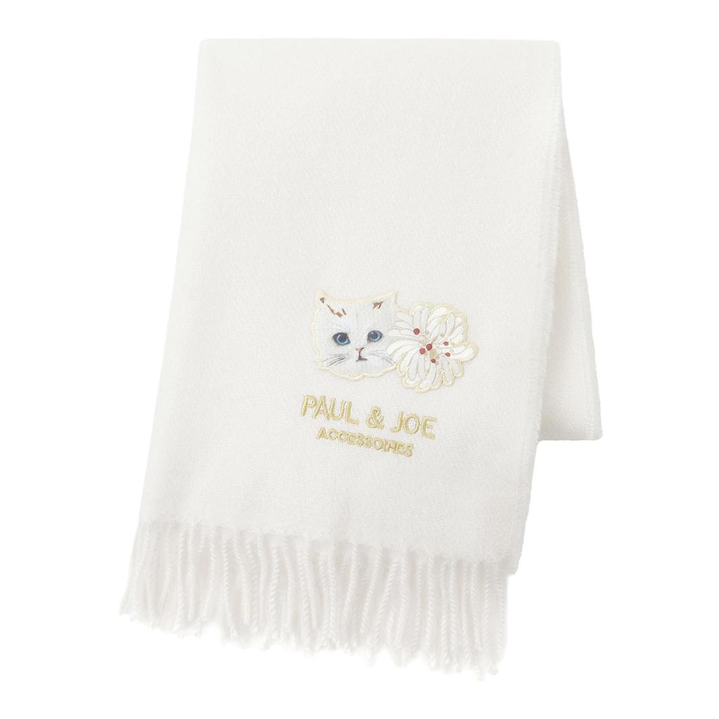 PAUL JOE ACCESSOIRES Logo Cat Patch Scarf with Brand Package [Moonbat] & (48142)