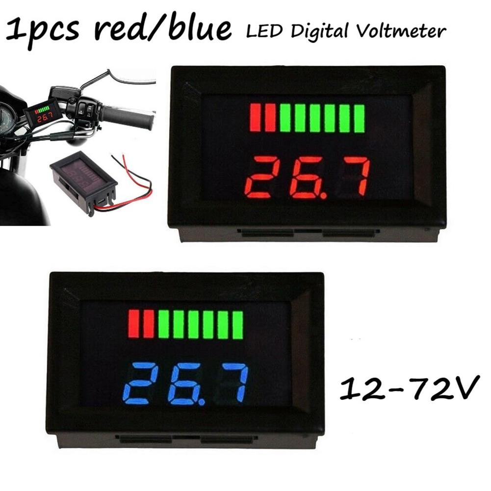LED Digital Voltmeter Battery Fuel Gauge Suitable For Marine Motorcycle 12V-72V
