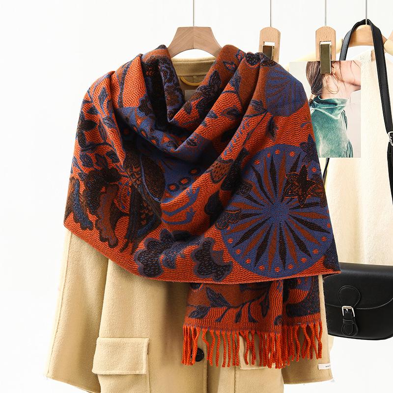 Jacquard Scarf Women's Winter Thickened Warm Ethnic Style Shawl High End New Imitation Cashmere Scarf