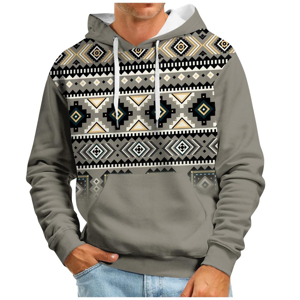 Осенний мужской свитер с большим капюшоном и цифровым принтом, новый большой базовый свитер