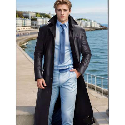 Осенняя мода темперамент однотонный тонкий PU кожаный длинный кожаный пиджак мужской пальто пальто