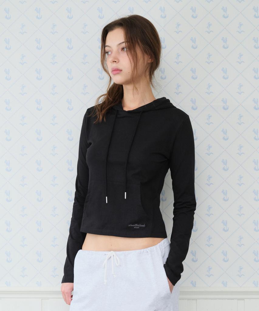 AMES-WORLDWIDE Classic Crop Hoodie Ls Tee Black