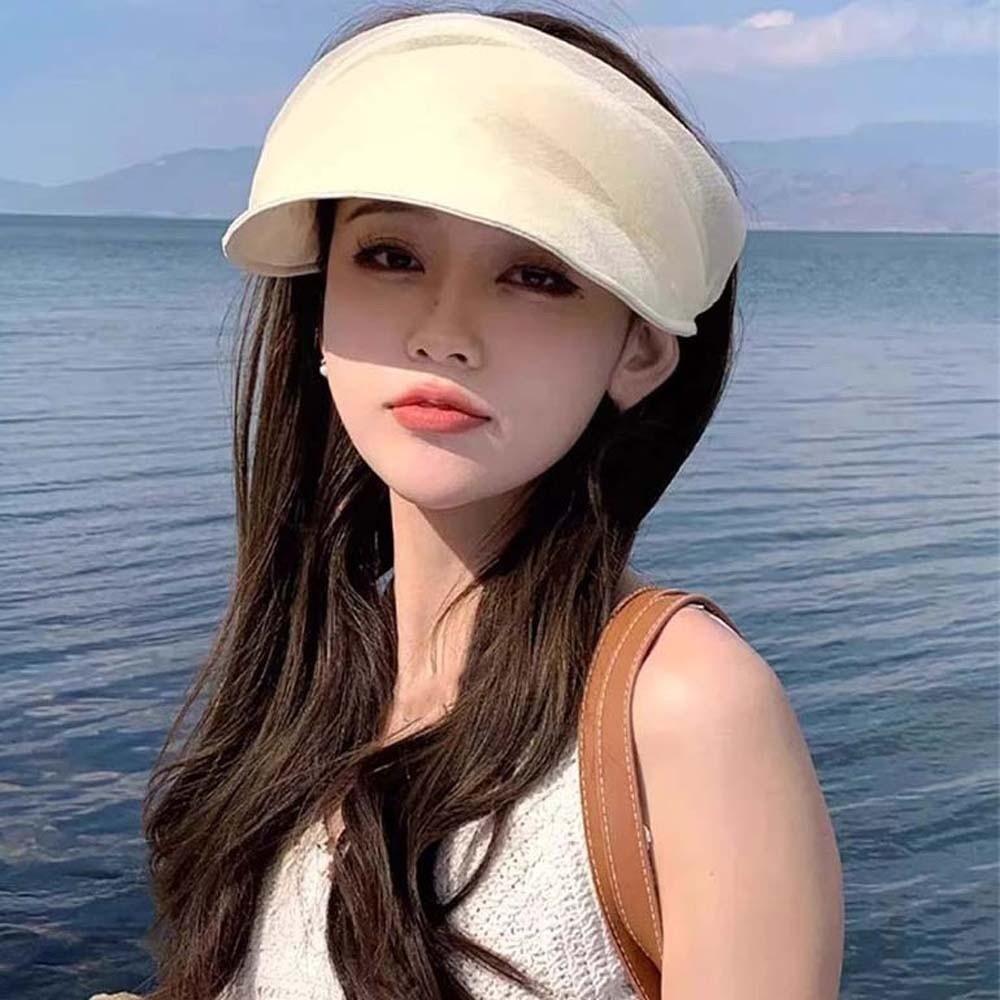 Solid Color Folding Sunshade Hat Portable Sunscreen Empty Top Hat Wide Brim Visor Caps Vacation