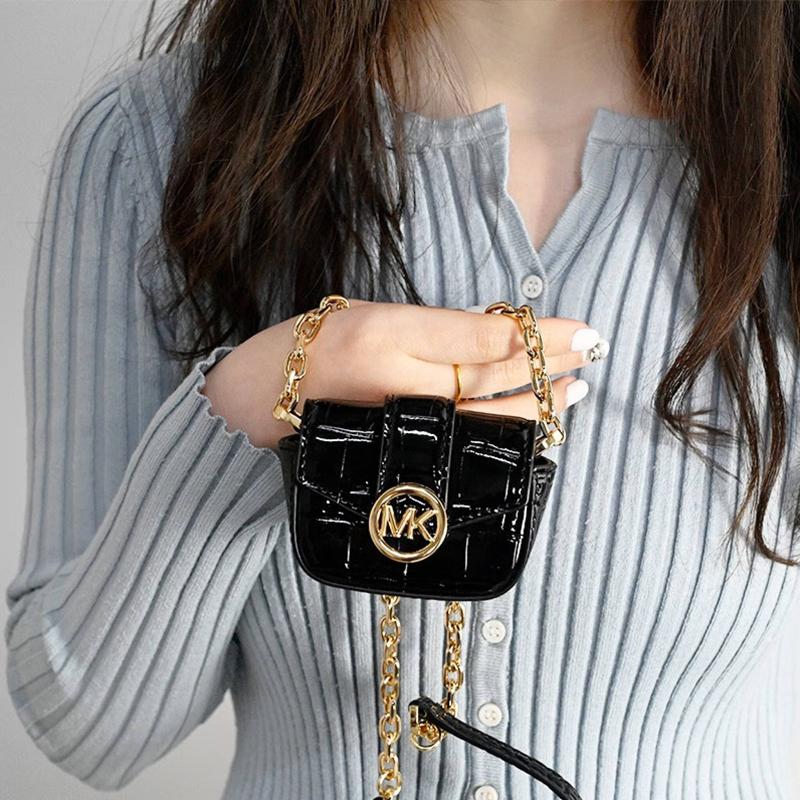Michael Kors MK Carmen Commute Chain Глянцевая Искусственная Кожа Сумка-Кроссбоди для Наушников Мини Женские Сумки Черный 35F2GNMN4A-001