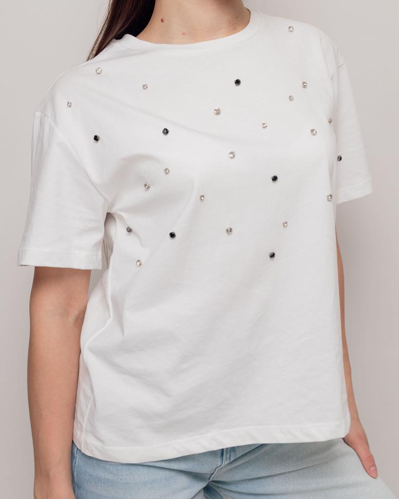 Футболка со стразами Crep 83759 S молочная