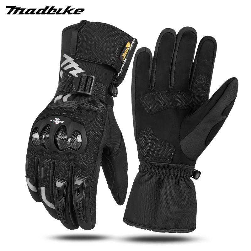 Mens Motorcycle Riding Gloves Winter Warm Thermal Waterproof Windproof Carbon Fiber Protection Touchscreen Compatible Long Cuff