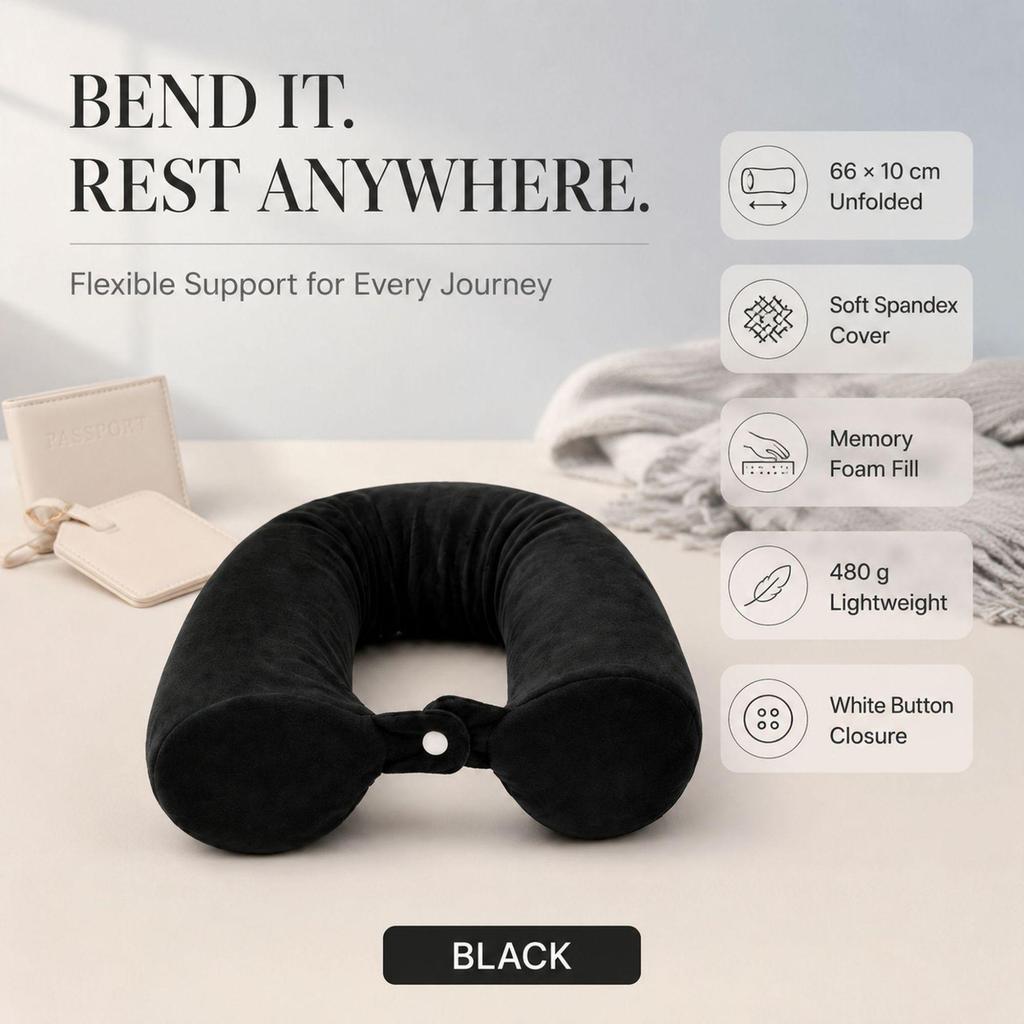 Cross-Border Memory Foam U-Shaped Travel Neck Pillow - Bendable & Slow Rebound for Neck Support