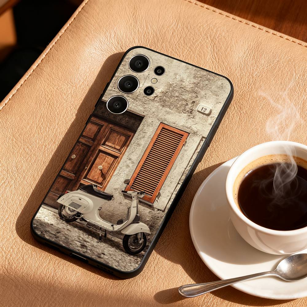 V-Vintage M-Moto Phone Case For Samsung S26,S25,24,23,22,30,21,10,9,Ultra,Plus,Lite,FE Soft Black Case