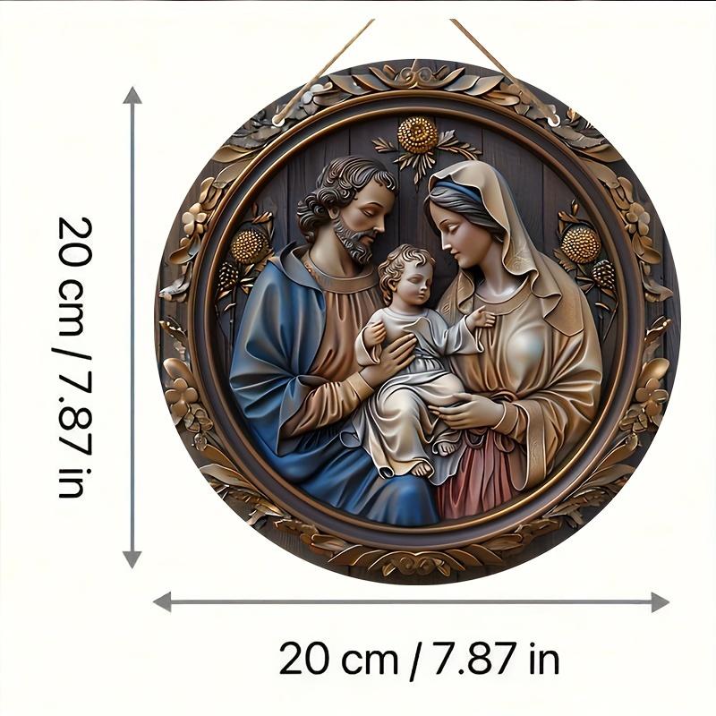 5 шт. венок на дверь из дерева с изображением Иосифа и Марии - круглая рождественская табличка диаметром 7,87 дюйма для крыльца, двора и настенного декора, идеальный подарок для любителей Иисуса