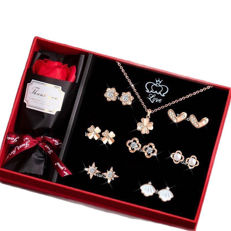 Sterling Clover Stud Earrings Set Lightweight Luxury Jewelry Women Valentines Gift
