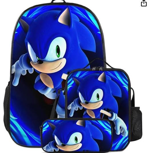 Source Sonic Schoolbag Three-Piece Set Elementary School Bag Anime Cartoon Schoolbag Men'S And Women'S Backpack