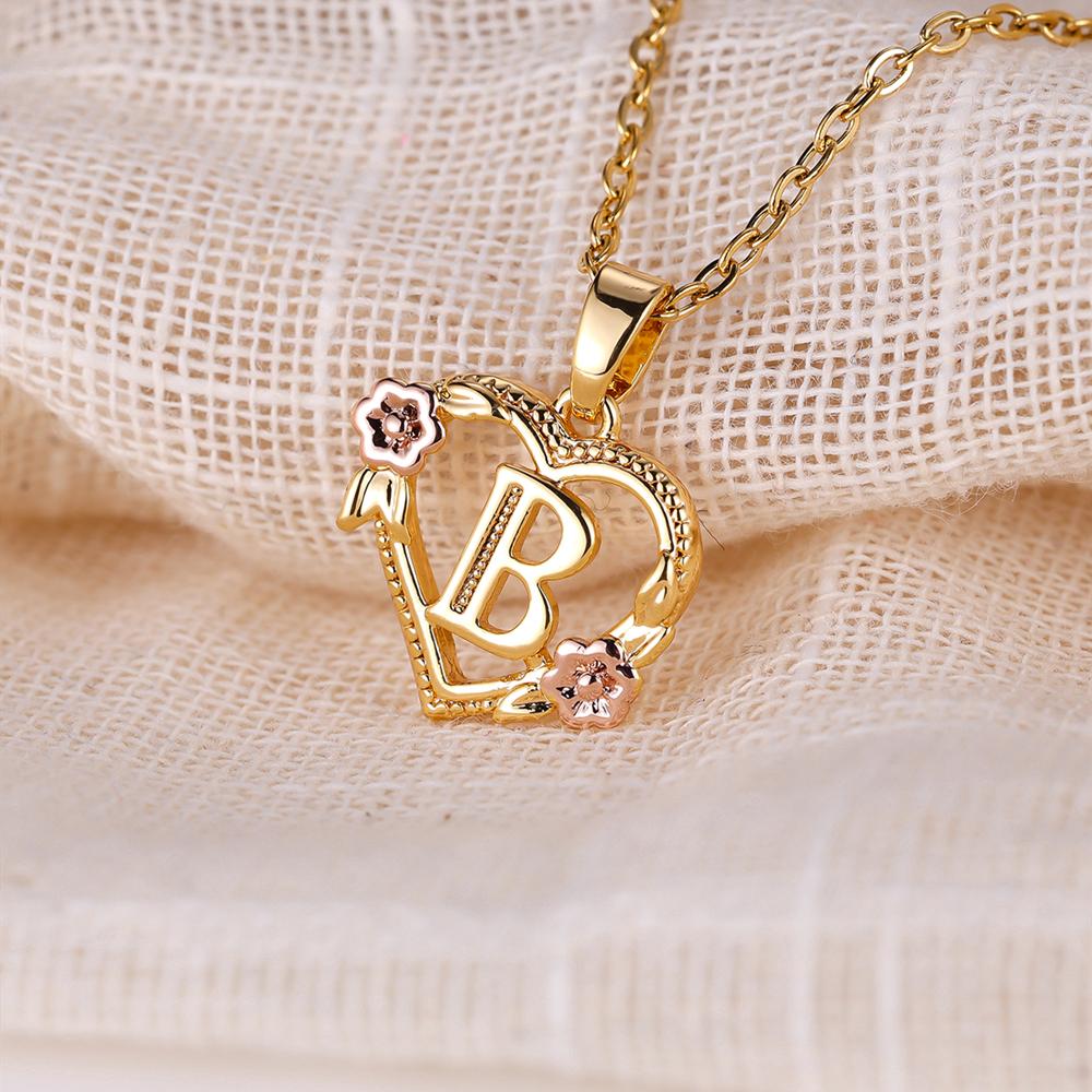 AZ буквы золотого цвета цветок инициалы ожерелье для женщин девушка сердце письмо колье ожерелье лучшие подарки алфавит ювелирные изделия