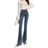 Women's Blue-Gray High Waist Slimming Flared Jeans - Small Size, Elastic Autumn/Winter Pants