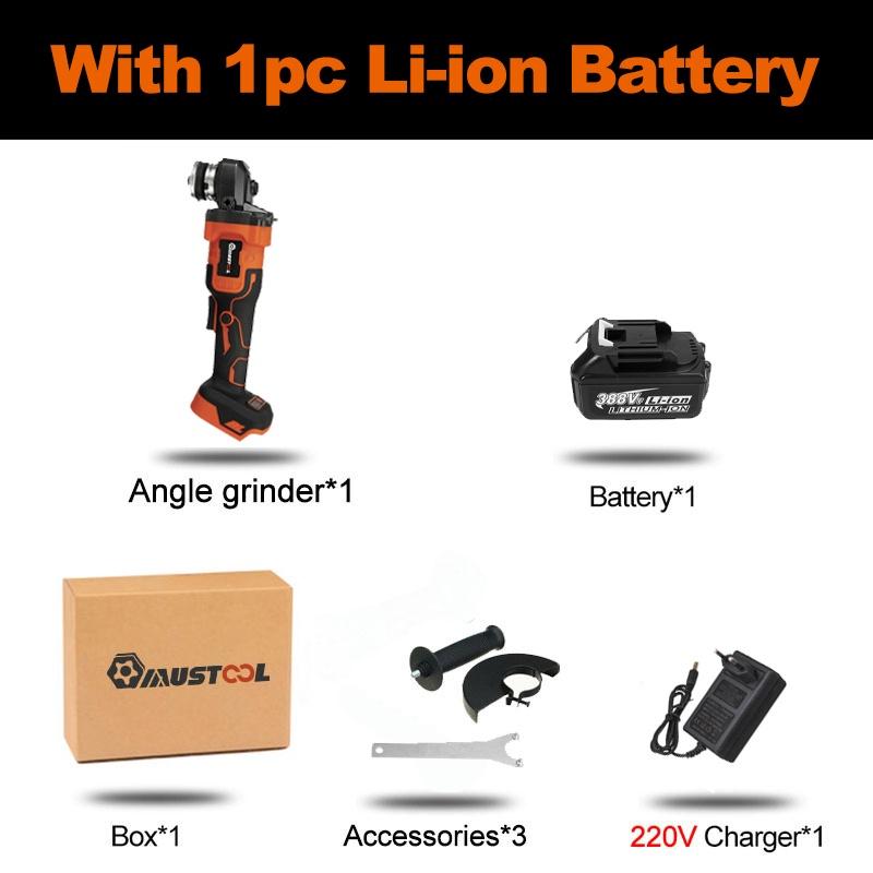 1600 Вт 388VF Бесщеточный аккумуляторный угловой шлифовальный станок для резки Электрическая шлифовальная машина 12000 об/мин, электроинструмент с аккумуляторами