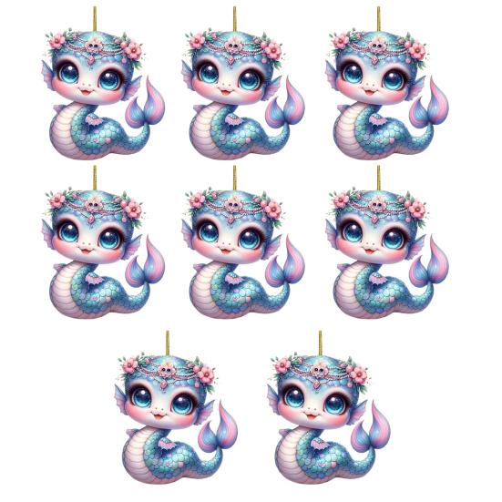 Подвеска в виде змеи-русалки, акриловое плоское украшение для автомобиля на Рождество, подвесная подвеска на елку, милый мультяшный подарок для влюбленных русалок на Рождество