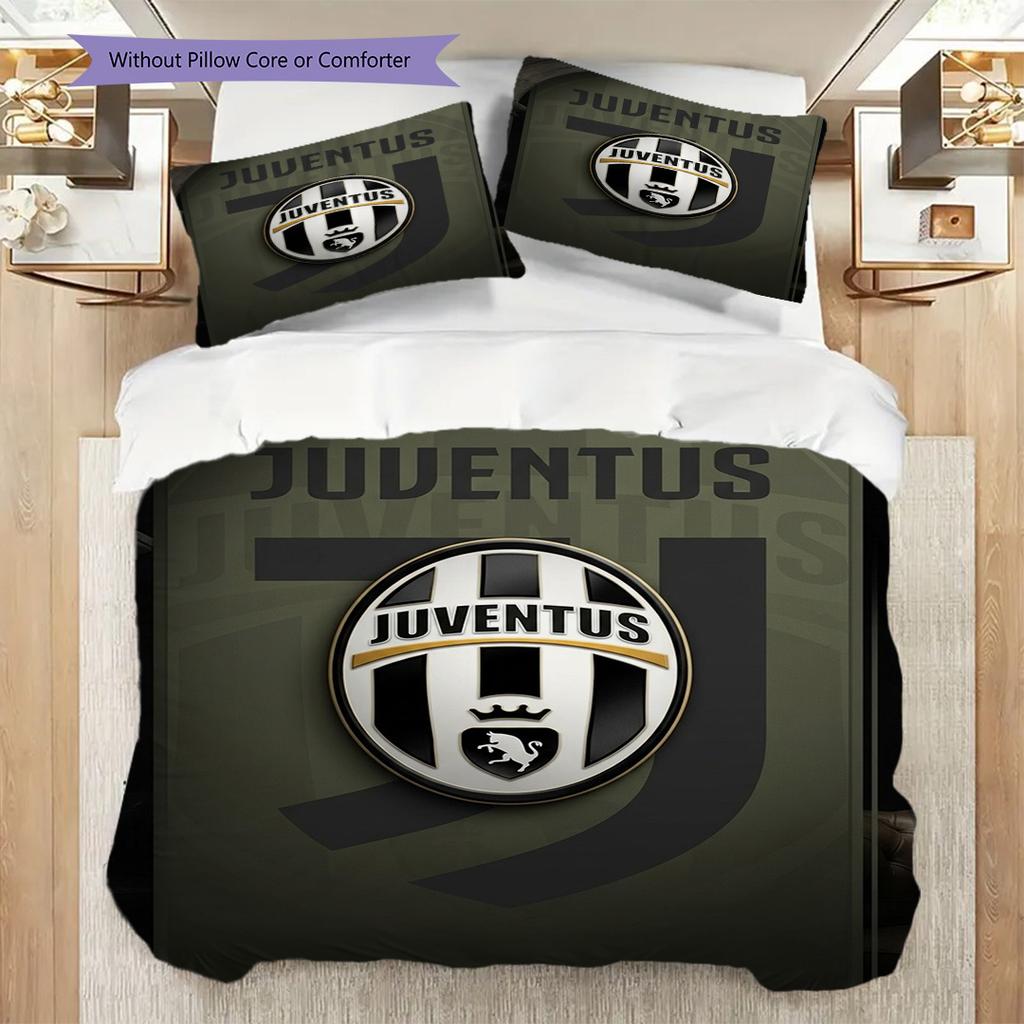 Juventus FC: Hexagonal Football Club Emblem Three-piece set (1 * duvet cover + 2 * pillowcase, without core) Bedding set Duvet cover and pillowcase