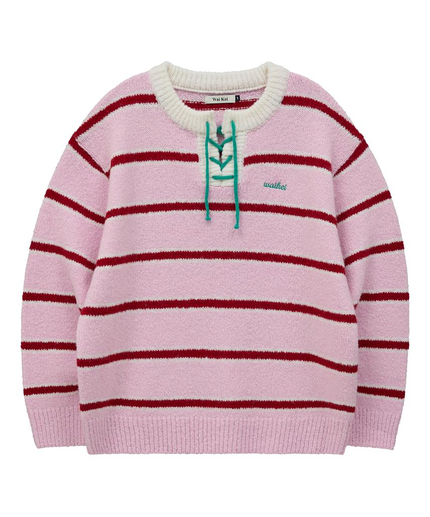 WAIKEI Striped Boucle Knit Pink