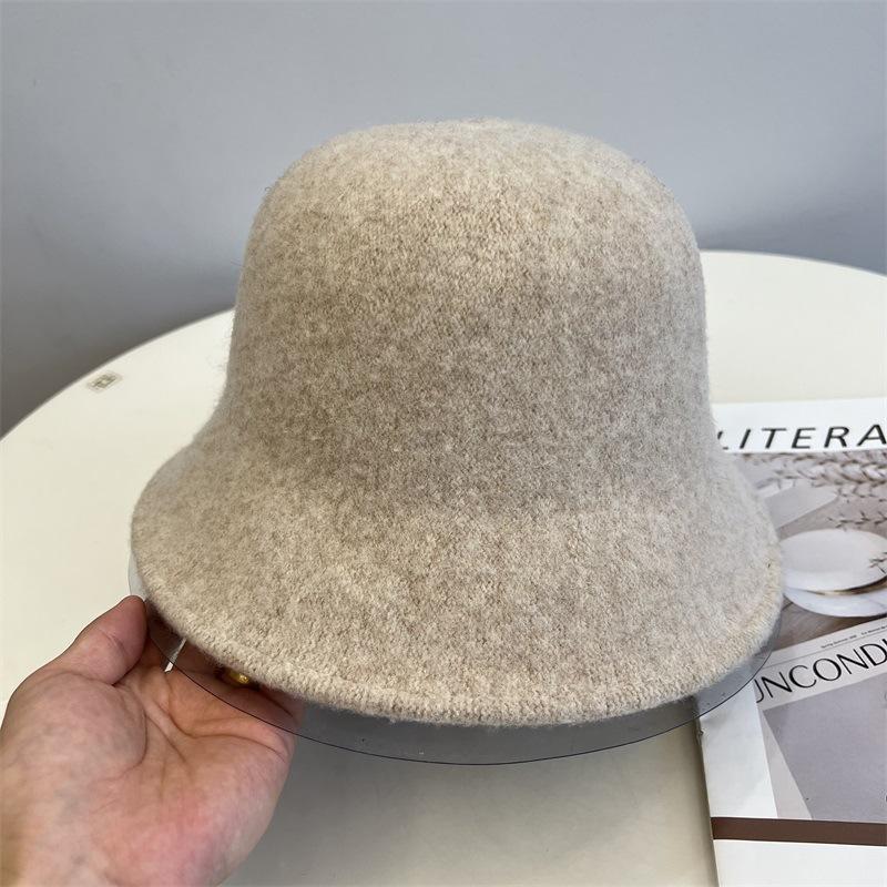 Fashion Wool Knitted Short Brim Dome Bucket Hat Women's Autumn and Winter Versatile Leisure Basin Hat Foldable