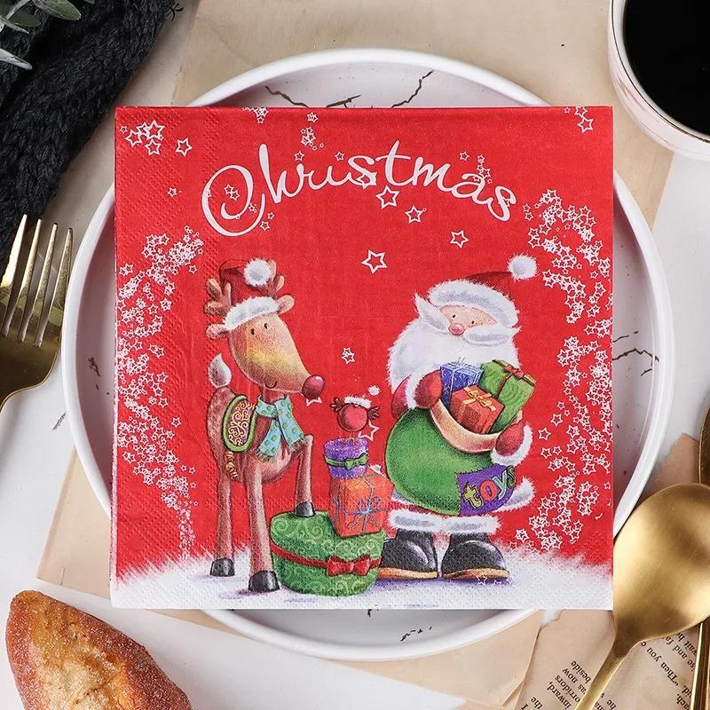 20pcs/Pac 33*33cm 2-Ply Disposable Party Napkin Christmas Pattern