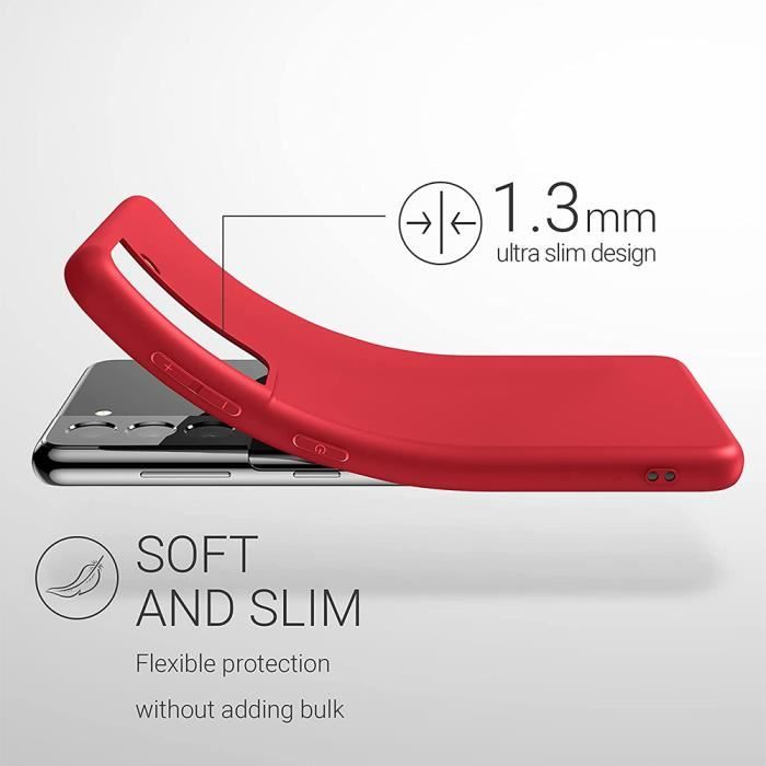 Silicone Case - Booling - for Samsung Galaxy S21 - Red - 2 Tempered Glasses - Shockproof Protection