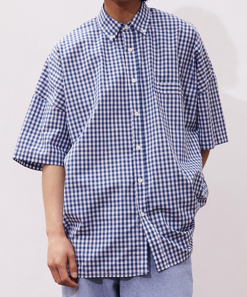 MOAA Cover Gingham Check Half Sleeve Shirt (Blue)