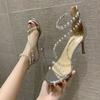 Summer 2024 Open Toe Footwear Thin Heels Sandals for Woman Silver Diamond Women's Shoes Clear Stiletto Transparent Rhinestones H