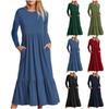 Women's Casual Dress Swing Sundress Flowy Tiered Loose Long Sleeve Maxi Dress With Pockets