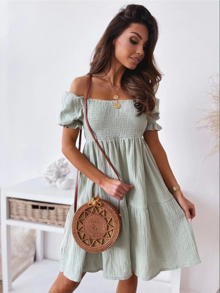 Off Shoulder Solid Color Dress Waist Hugging Elegant Strap Dress for Women Sleeveless Loose Dresses Causal Backless Dress
