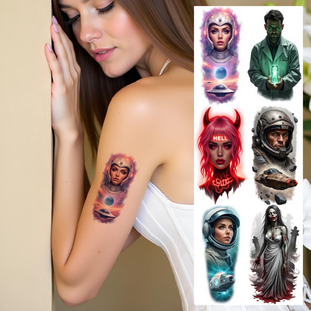 9 шт. Временные татуировки Реалистичные временные татуировки Женщина-зомби Демон Фэнтези Для бедер спины Взрослые