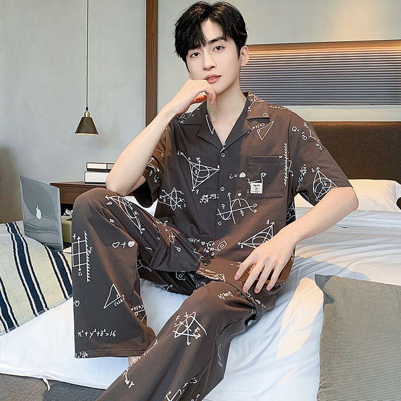 Мужской пижамный комплект из 100% хлопка в клетку с короткими рукавами и кардиганом