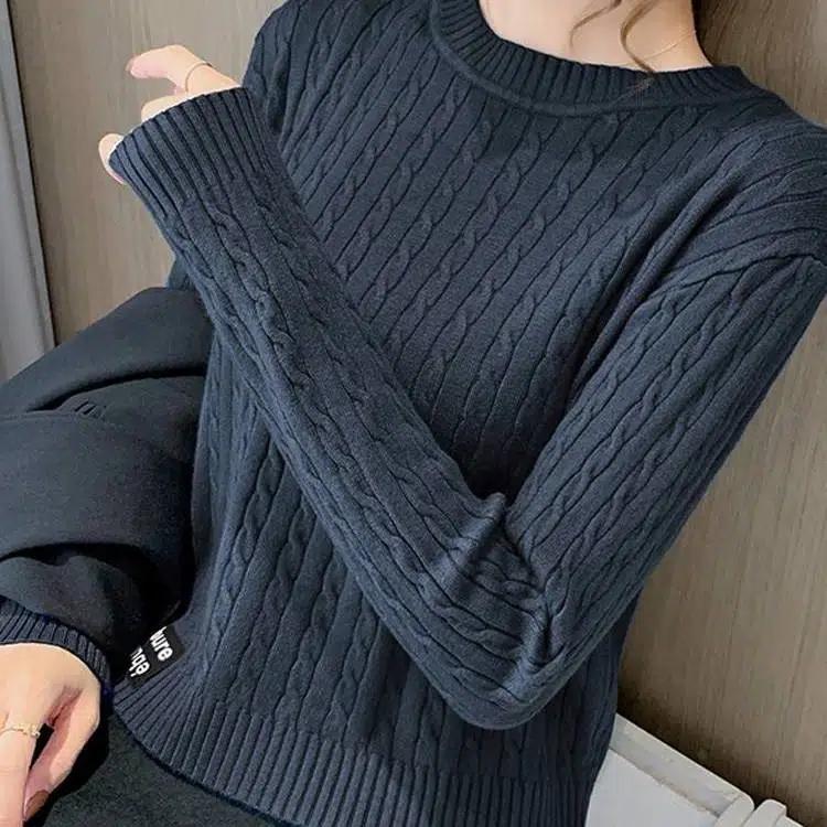 Весенние и осенние женские нижние рубашки с модными короткими пуловерами, вязаные толстые топы с длинными рукавами в иностранном стиле