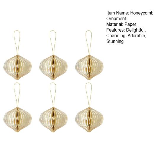 6 Pcs Honeycomb Christmas Ornaments 3D Mini Glitter Edge Paper Honeycomb Lantern Vintage Foldable Xmas Tree Hanging Decoration for Holiday Party