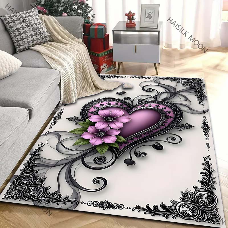 Beautiful Gothic Romantic Style Heart Art Pattern Carpet Living Room Bedroom Sofa Home Decor Non-slip Floor Mat Gift for Family