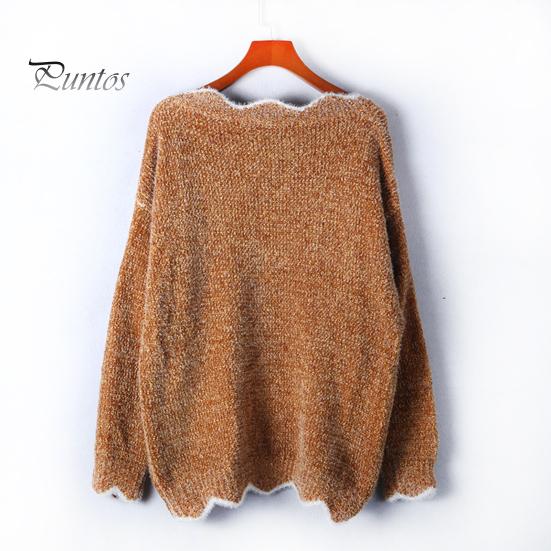 Женский свитер с длинным рукавом, свободный крой, V-образный вырез, вязаный свитер, женский повседневный джемпер, пуловер, топ для осени и зимы