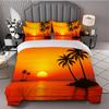 Тропический пляжный постельный набор с принтом пальм и заката, пододеяльник из полиэстера, машинная стирка, для Рождества, Дня святого Валентина