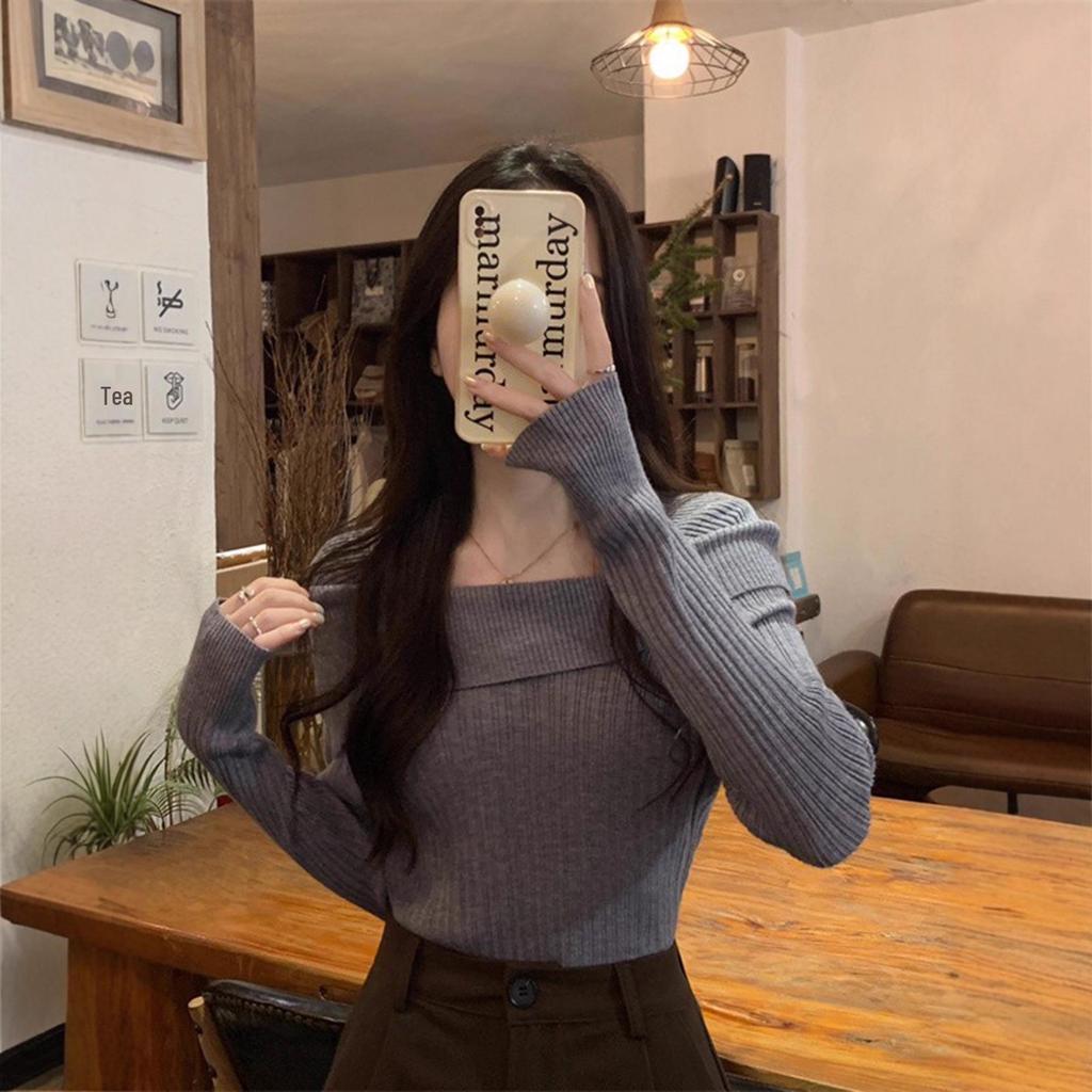 Women's Off-Shoulder Knit Top - 2025 Autumn Niche Design Sweater