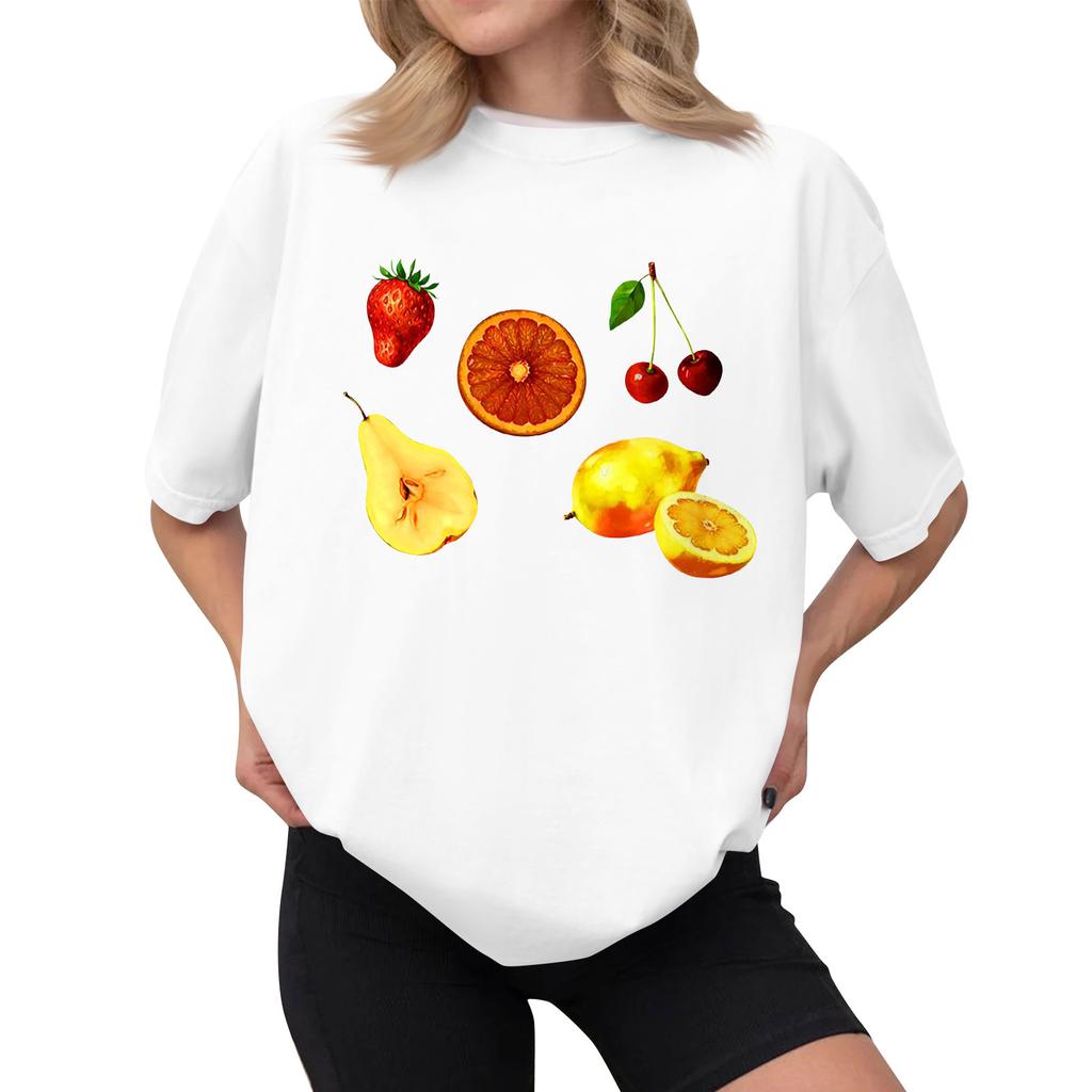 Women's Casual Printed T-Shirt Round Neck Pullover Short Sleeve Top