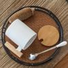 310ml Simple Style Ceramic Water Cup with Wooden Handle Coffee Mug with Lid Stainless Steel Spoon Tea Cup Modern Couple Cups