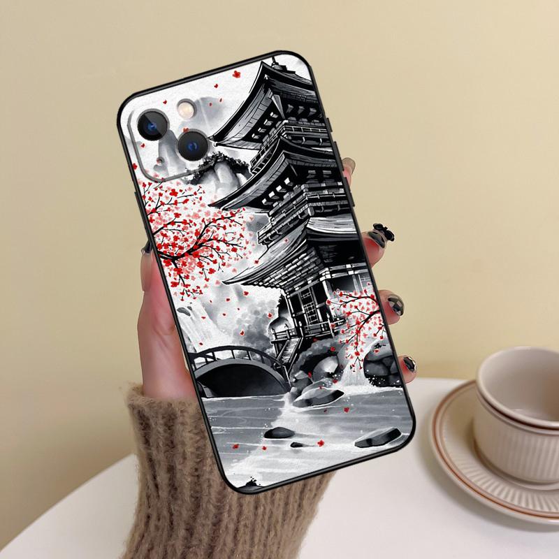 Японское искусство Храм Сакура Чехол для телефона Для iPhone 17 16 15 14 13 11 12 Pro Max mini 15 16 Plus 16e 17 Air Cover Funda
