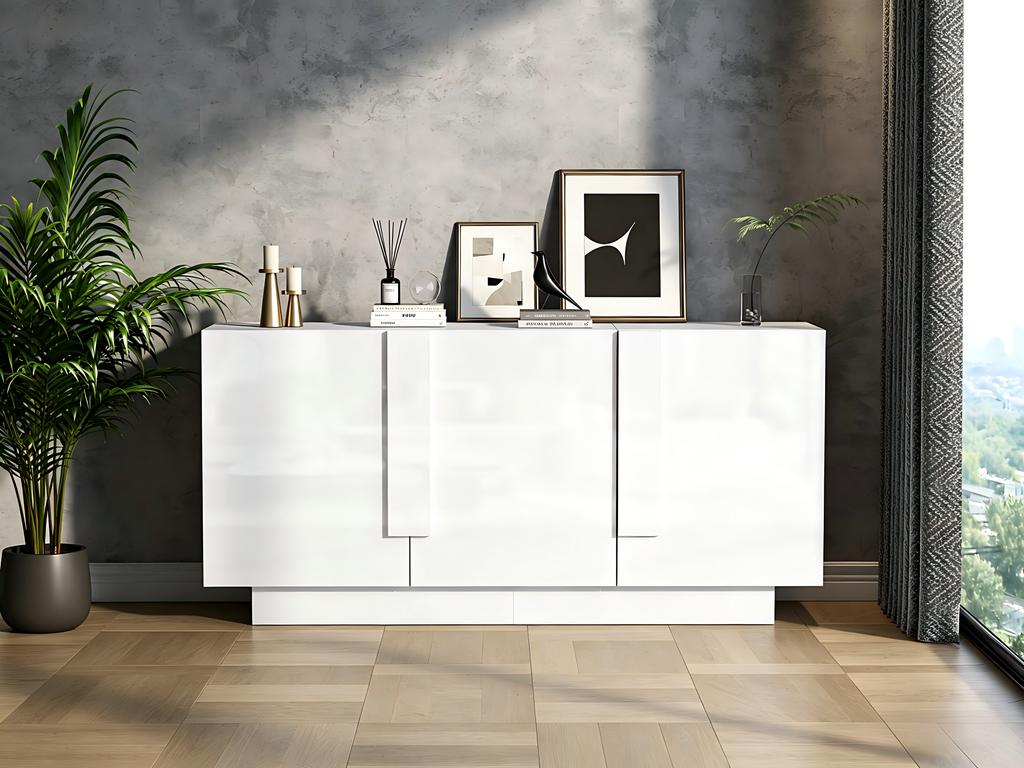 Living Room Sideboard (35 x 160 x 60 cm) with 3 doors, high-gloss storage, 6 shelf compartments and lots of storage space, white, chipboard