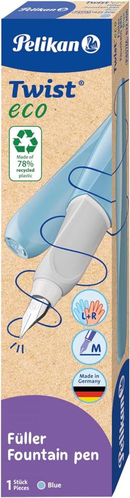 Pelikan Twist Eco Fountain Stainless Steel Medium Line Blue Ink Cartridge Pen, Nib, Width,