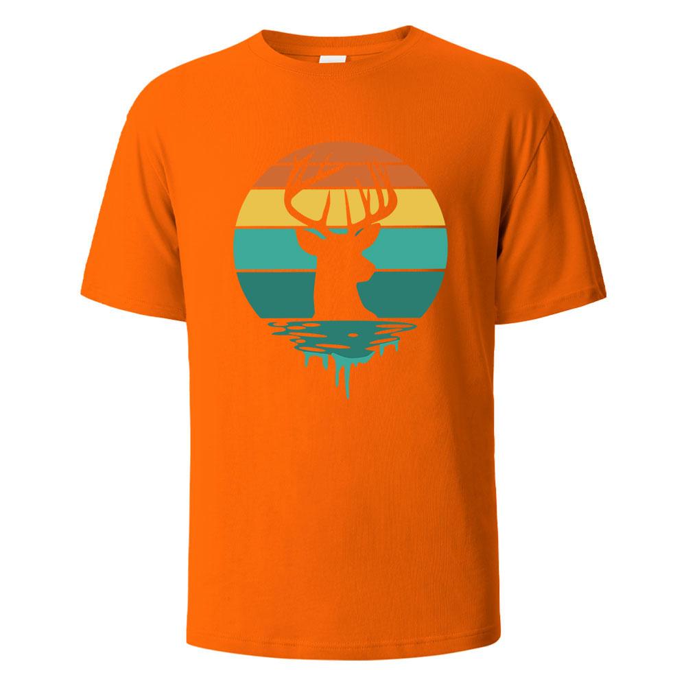 Deer Antlers Basic Printed Tshirts For Men 100 Cotton Summer Breathable Comfortable Tops ShortSleeved Oneck Men Clothing