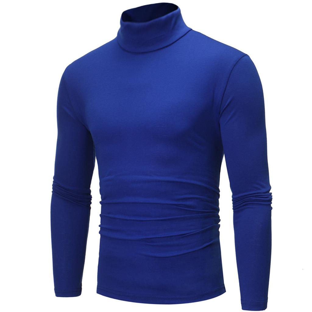 Men Casual High Neck Long Sleeve T-shirt Solid Color Slim Fit Pullover Undershirt Thermal Base Shirt