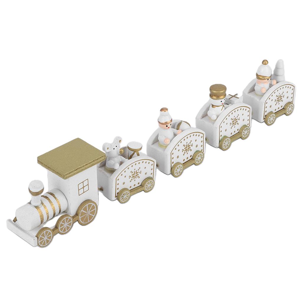 Wooden Santa Trains Toy Cartoon Children Kid Christmas Gift Showcase DecorationWhite