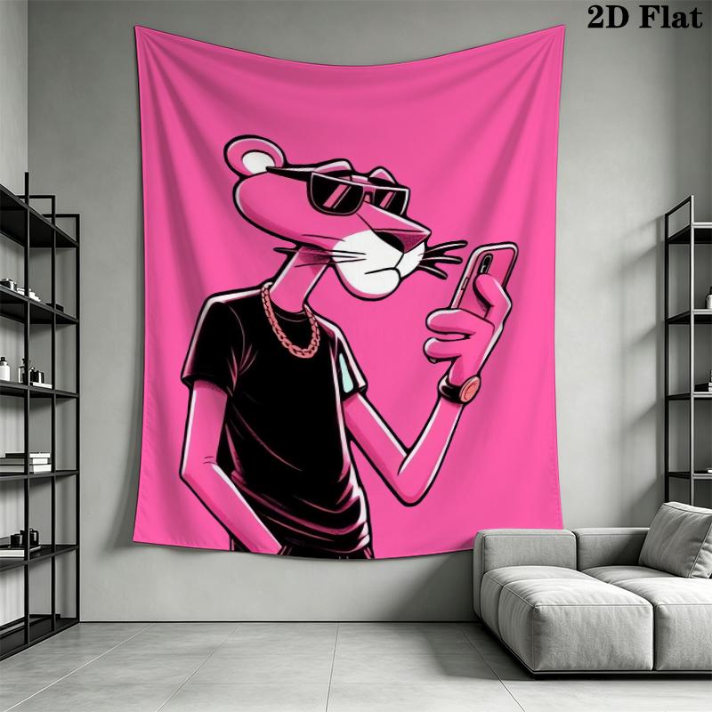 Pink Panther Wall Tapestry Aesthetic Wall Hanging Printed Fabric Blanket Decorative Tapestries for Bedroom Living Room Home Decor