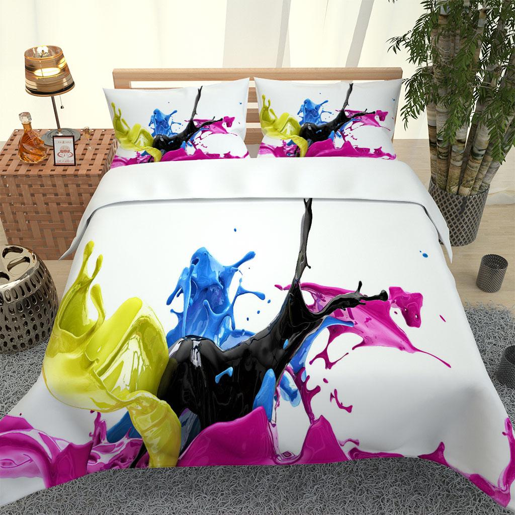 Double Sheets Set 3 Pieces 3D Multicolour Pigment Art Bedding Set Quilt Duvet Cover Comforter Children Bed Birthday Gift