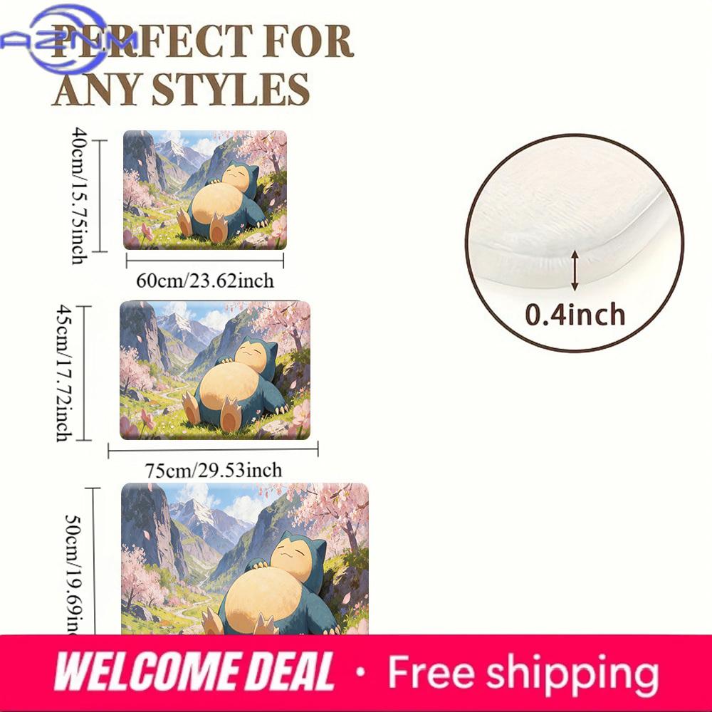 Pokemon Snorlax Cherry Blossom Mountain Print Doormat Anti-slip Absorbent Floor Mat for Home Entrance Bedroom Living Room Decor