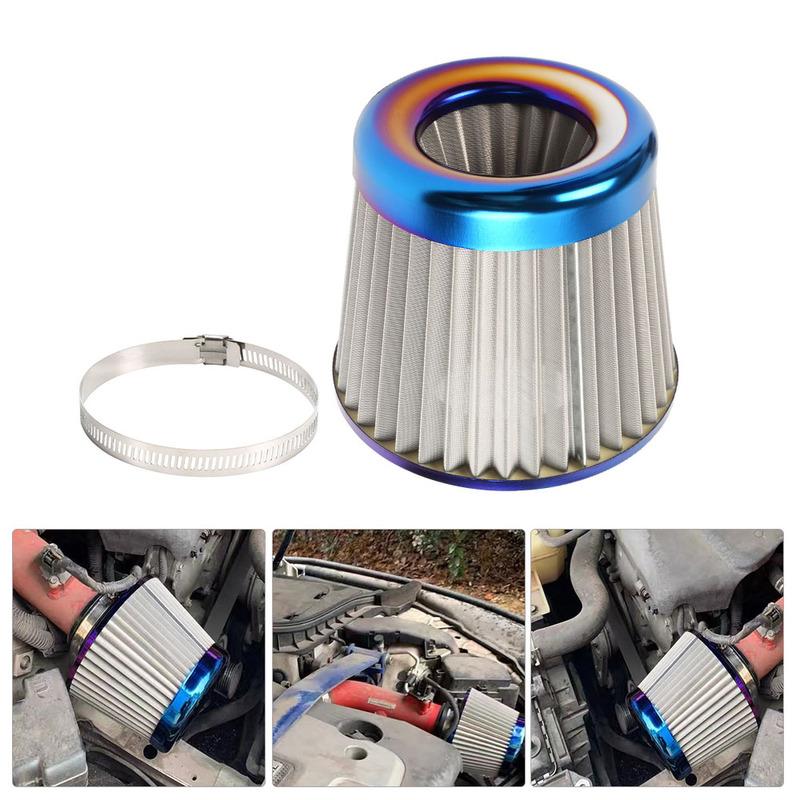 76MM 3" Burnt Blue Stainless Steel Mesh Cone Power Intake High Flow Cold Air Filter Air Intake Filter Induction Kit OFI074